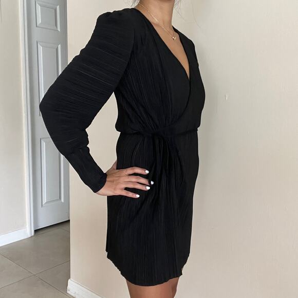 & Other Stories Black Pleated Long Sleeve Wrap Dress Size 2 - Picture 9 of 11
